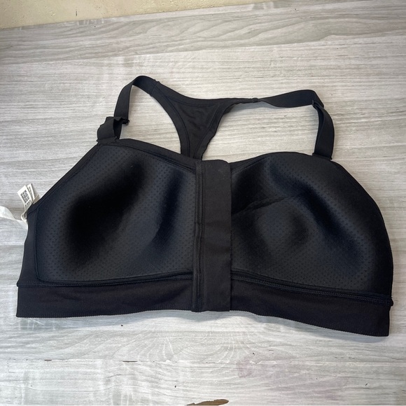 PINK Victoria’s Secret Black Front Zip Sports Bra Racer Open Back Womens size L - Picture 8 of 11